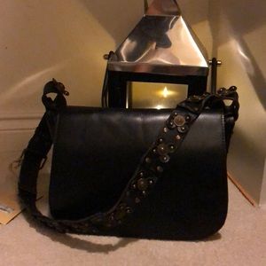 NWT Patricia Nash Rosa Satchel Black Leather Boho